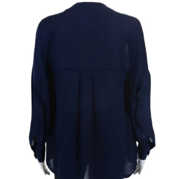 Vince. Women's Sz S Long Sleeve Silk Pocket Front Blouse Slit Sides Oversized - Picture 3 of 7